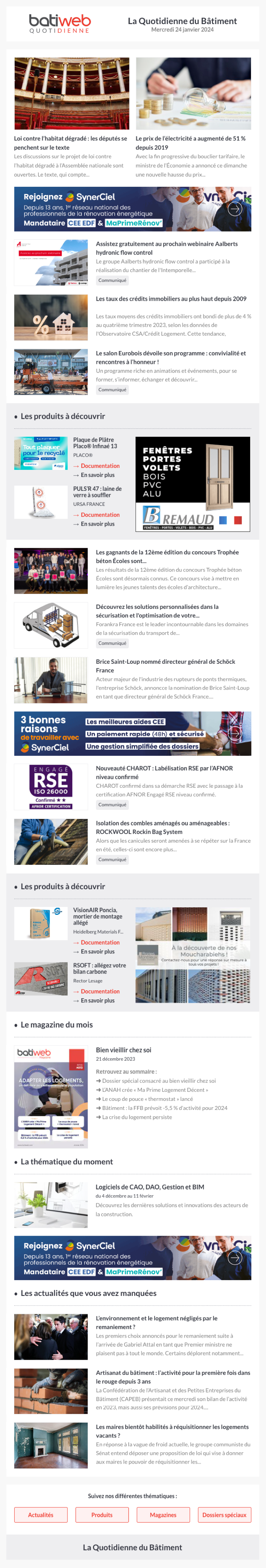 Newsletter quotidienneBatiweb